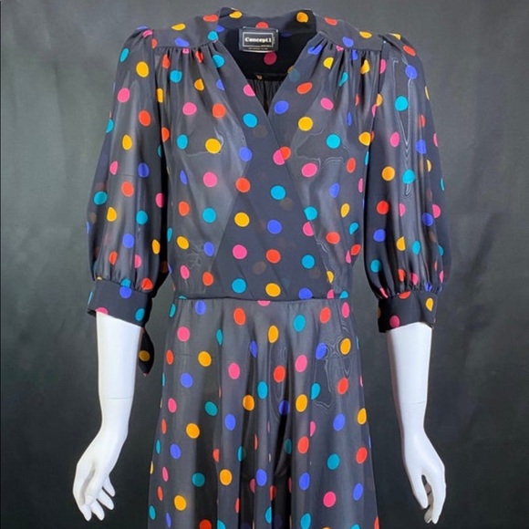 rainbow polka dot dress chiffon - Picture 1 of 4